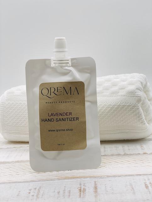 Qrema LAVENDER Hand Sanitizer Refill Pouch - Qrema Sanitize your hands with the relaxing scent of lavender.  Ingredients: 91% isopropyl alcohol, aloe vera gel, fragrance essential oil.  *hand sanitizer contains 80% isopropyl alcohol*  Shake well before use. Follow with your favorite Qrema Body Balm for best results.  Net 2 oz